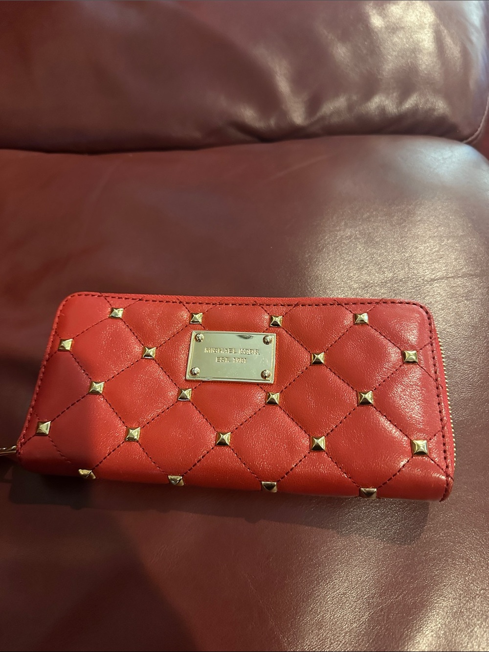Vintage Michael Kors Red Quilted Wallet with Gold Studs